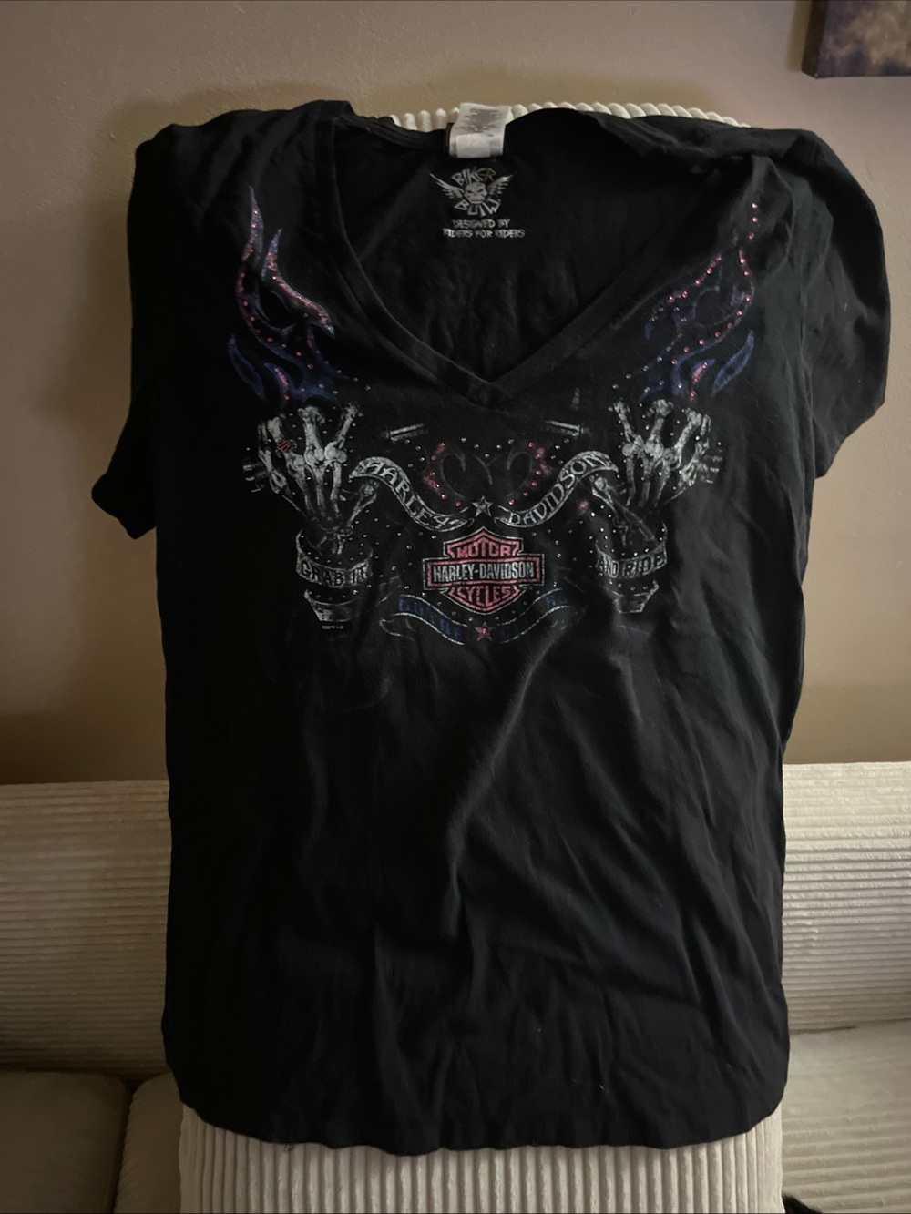 Harley-Davidson Black V-Neck Skull & Flames Graphic Tee